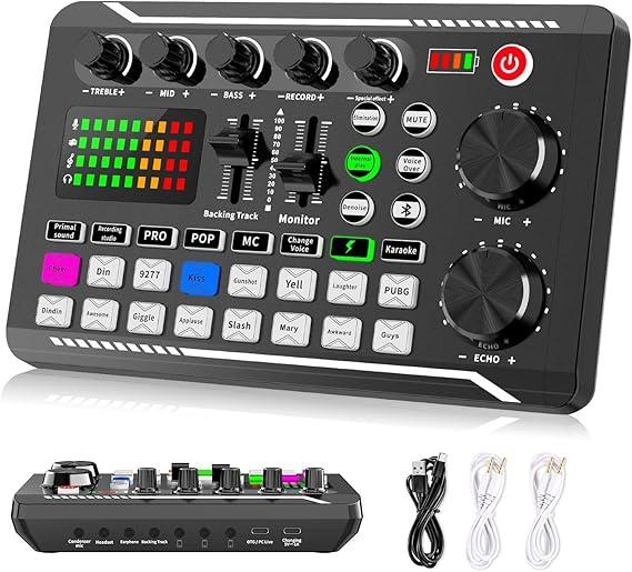 Facmogu F998 Live Sound Card Audio Mixer, Podcast Audio Interface with DJ Mixer Effects, Voice Changer with Sound Effects for PS4 PS5 Karaoke Tiktok YouTube Live Streaming Record Gaming