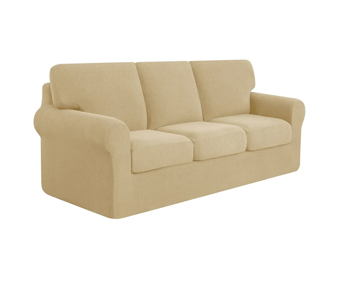 SUBRTEX 7 Pieces Stretch Sofa Slipcover Sets Couch Cover Sets Backrest Cushion Covers Furniture Protector Collection Set for Oversize Sofa Loveseat Chair Slip Covers(Large, New Sand)
