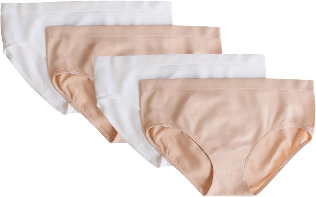 Fruit of the Loom Girls' Multi-Pack Seamless Bikini Briefs  Ultimate Comfort & Flexibility (Large, Sand/White 4-pack)