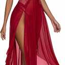 Avidlove Women Lingerie Deep V Neck Nightwear One Piece Sexy Nightgowns Mosaic Lace Mesh Dress (Red)