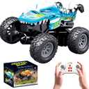 MOONTOY Dinosaur Remote Control Car, Mini Remote Control Truck with 360 Spins, 2.4GHz Rc Car with Lights and Rechargeable Batteries, Metal Body Monster Truck Toys for Kids and Adults(Blue) (Small)