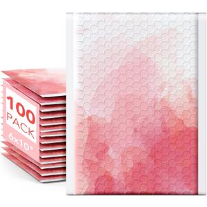 Fuxury Bubble Mailers 6x10" Pink Watercolor Padded Envelopes 100 Pack Usable Size 6x9" Bubble Envelopes Strong Adhesion Padded Mailers Thick Waterproof Shipping Envelops for Mailing Jewelry Makeup #0