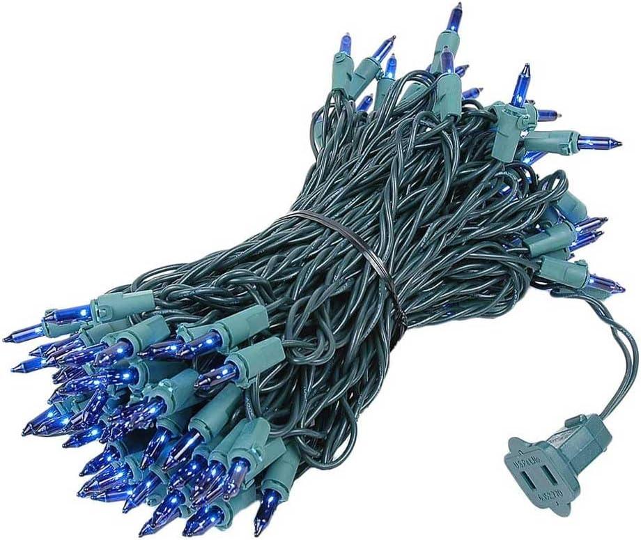 Novelty Lights 50 Feet 100 Bulbs Traditional Incandescent Mini Lights, Blue on Green Wire with 6" Spacing, Commercial Grade and UL Listed for Indoor/Outdoor Use, End-to-End Connectable