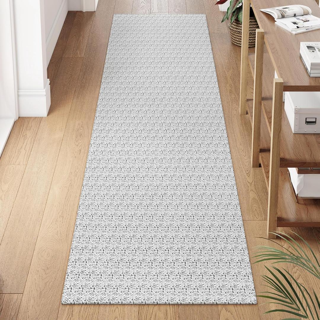 Collive Washable Hallway Runner Rug, Farmhouse Non Skid Kitchen Runner Rug 2x8 Boho Entryway Rugs, Grey Cotton Braided Modern Carpet Runners for Bedside Doorway Kitchen Floor