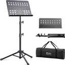 Vekkia Metal Professional Portable Perforated Sheet Music Stand - Folding Adjustable Holder, with Carrying Bag, Sturdy for Instrumental Performance, Band & Travel (32-56inch)