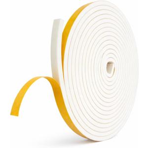 Weather Stripping Foam Tape, 17 Ft Door Seal Strip, EVA Material, High Density 1/4" Thick, No Residue Adhesive, Weatherproof Door Seal Strip for Sliding Door, Windows, White (3/8" Wide)