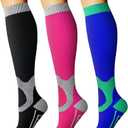 CHARMKING Compression Socks for Women & Men Circulation (3 Pairs) 15-20 mmHg is Best Support for Athletic Running Cycling (Large-X-Large, 20 Black/Rose Red/Blue)