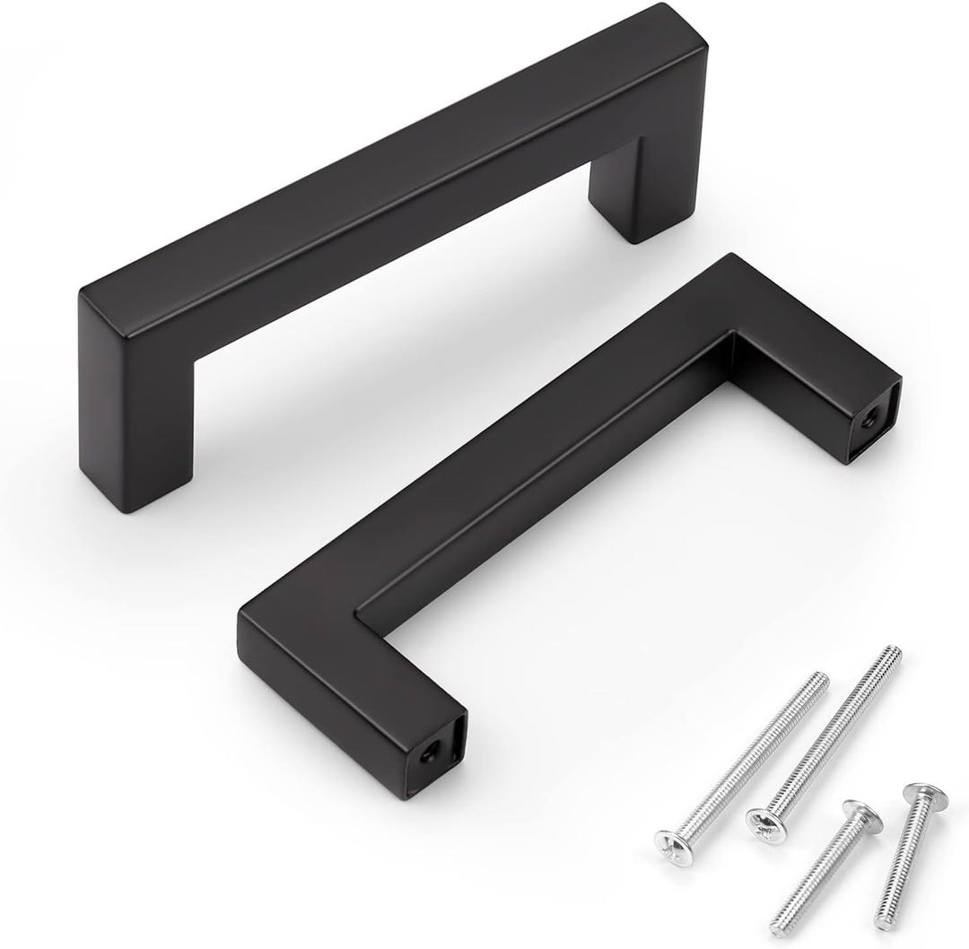 KNOBWELL 12 Pack 3-1/2" Square Kitchen Cabinet Pulls Matte Black, Dresser Drawer Pulls for Bathroom Cabinet Vanity Nightst Chest, 4" Length, 3-1/2 inch Hole Centers