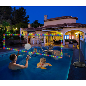 Pool Volleyball Net Set with LED Lights, 15-32FT Width Adjustable
Battery LED Lights, No Solar Needed, Scoreboard, 2 Balls, Pump, Storage Bag