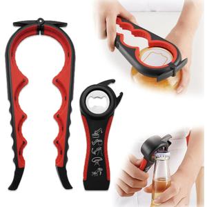 2Pcs Anti-skid Jar Opener Set Can Opener Easily Open Stubborn Caps,Lids, Bottles Kitchen Tools for Small Hands or Seniors Multi Function Rubber Lid Remover Kitchen Grippers (black red)