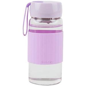 13oz/380ml small glass water bottle with leak-proof Lid,Anti-slip silicone sleeve, Lightweight and portable drinking cup,tea infuser and Silicone strap (Purple,13oz)