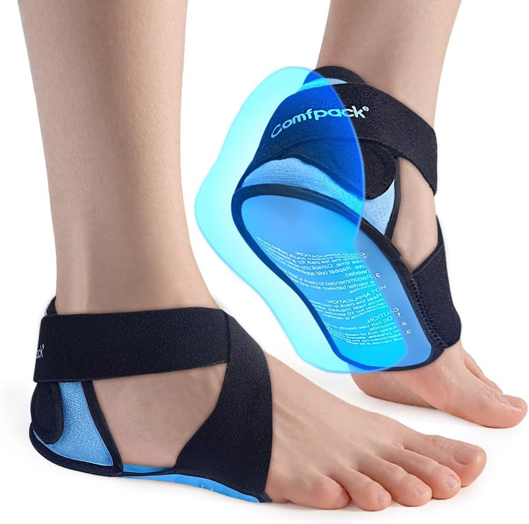Plantar Fasciitis Relief Ice Packs with Heel & Sole Gel Coverage, 2PCS Gel Heel Cups Protectors for Pain Relief, FSA Eligible HSA, Adjustable Heel Foot Ice Pack Wrap for Achilles Tendonitis