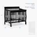 Dream On Me Aden 4-in-1 Convertible Mini Baby Crib, GREENGUARD Gold & BSA Certified, Sustainable Pinewood, Non-Toxic Finish, 3 Mattress Heights, Converts to Mini Day & Twin-Size Bed - Black