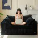 MAXYOYO 59" Bean Bag Sofa Couch, Loveseat Boneless Couch in a Box, Upholstered Small Mini Sofa with Deep Seating for Living Room Bedroom Office Apartment, No Assembly, Black