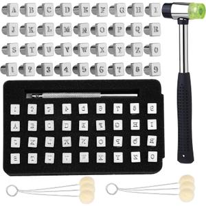 Wonvoc 44 Pcs Leather Stamping Tools, 36 Pcs Leather Letter Stamps, Leather Stamping Kit, with Wool Dauber Stamping Tools, Leather Hammer, for DIY Leathercrafts