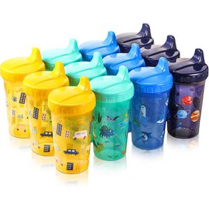 Mifoci 12 Pcs 10 oz Sippy Cups for Toddlers 1-3 No Spill Spout Cups with Lids Toddler Reusable Baby Feeding Supplies, Dishwasher, Microwave Safe