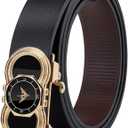 VANNANBA Genuine Leather Belts for men, Fashion Dress Designer Slide Belt for men Automatic Bucklewith Gift Box (Black)