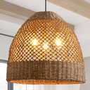 19 Large Rattan Pendant Light Fixture,3 Light Boho Handmade Woven Wicker Rattan Ceiling Farmhouse Chandelier for Kitchen Island Dining Rooms, Corridors, and Entrance Halls.