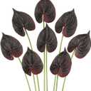 8PCS Burgundy Faux Anthurium Flowers 24.8’’ Real Touch Flowers Long Stem Artificial Anthurium for Vase Table Centerpiece Home Wedding Party Garden Spring Decoration(Burgundy)