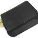 Small Wallet for Women RFID Blocking Genuine Leather Slim Keychain Wallet Tri-Fold Card Case with Coin Pocket(Black)