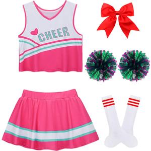 Cheerleader Costume for Girls, Cheer Uniform Dress Up Outfit with Accessories (XL)