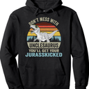 Don't Mess With Unclesaurus T Rex Dino Uncle Dinosaur Men Pullover Hoodie, Size Large