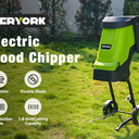 Yeryork 15-Amp Wood Chipper, 21:1 Reduction Electric Wood Chipper & Shredder, 1.8" Cutting Capacity with 48L Collection Bag, Powerful Mulcher for Composting Branches & Yard Waste(Fluorescent Green)