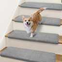 Ultra Plush Bullnose Carpet Stair Treads for Wooden Steps 9.5" x 32" | 14 Pcs Soft Stair Runner Rugs Indoor with Rounded Edge Protection, Residue-Free Non Slip Backing for Family, Pets, Blue Gray