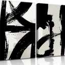 Black and White Brush Stroke Canvas Wall Art Modern Abstract Minimalist Ink Line Painting Picture Mid Century Geometric Prints Poster Retro Graffiti Artwork for Office Home Decor 16x24in