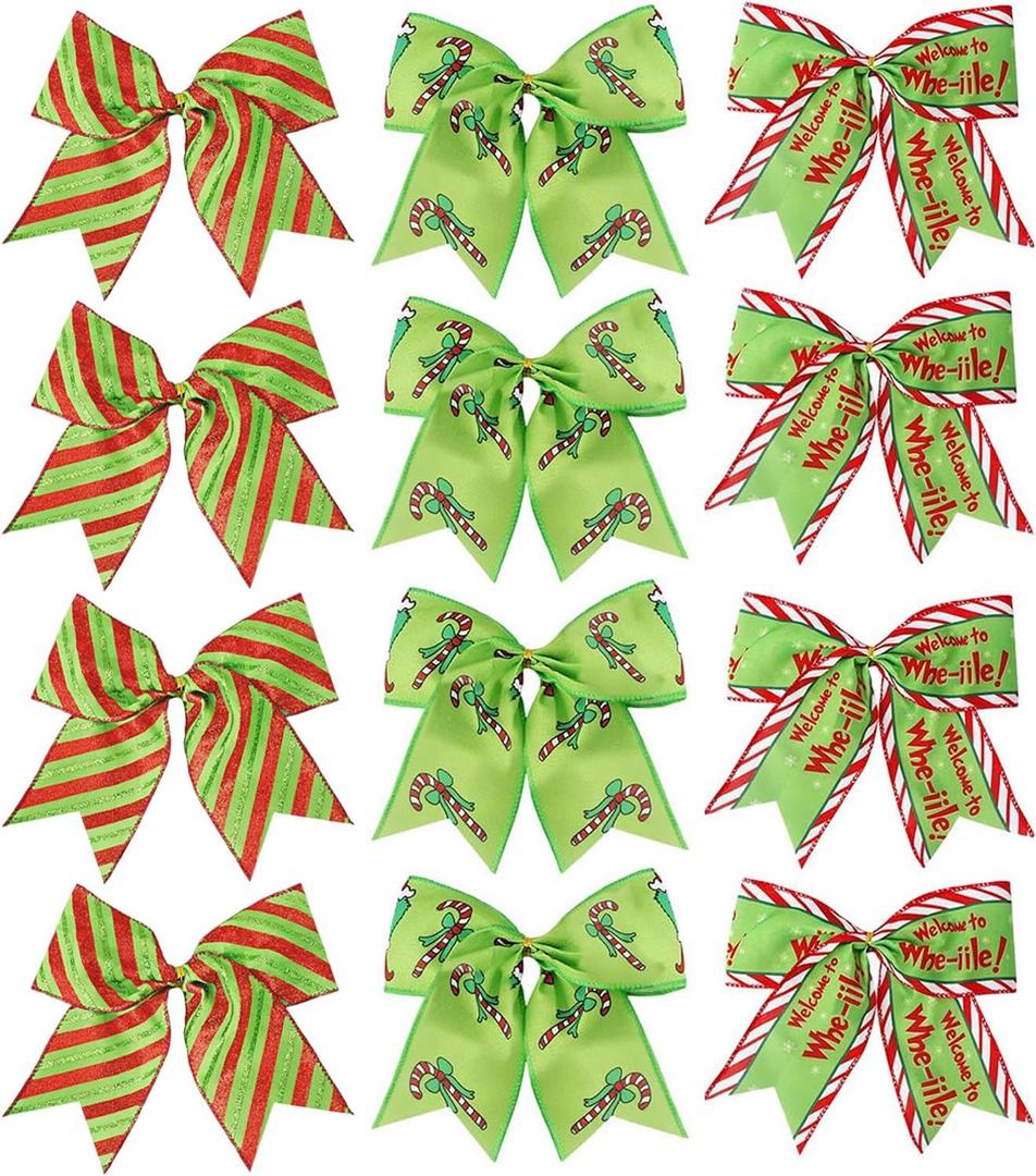 12 Pcs Red Green Christmas Bows,6 Inch Large Wreaths Bows for Tree Gift Wrapping Garland,Christmas Decoration Holiday Party Crafts Xmas Tree Ribbon Ornaments (Pattern)