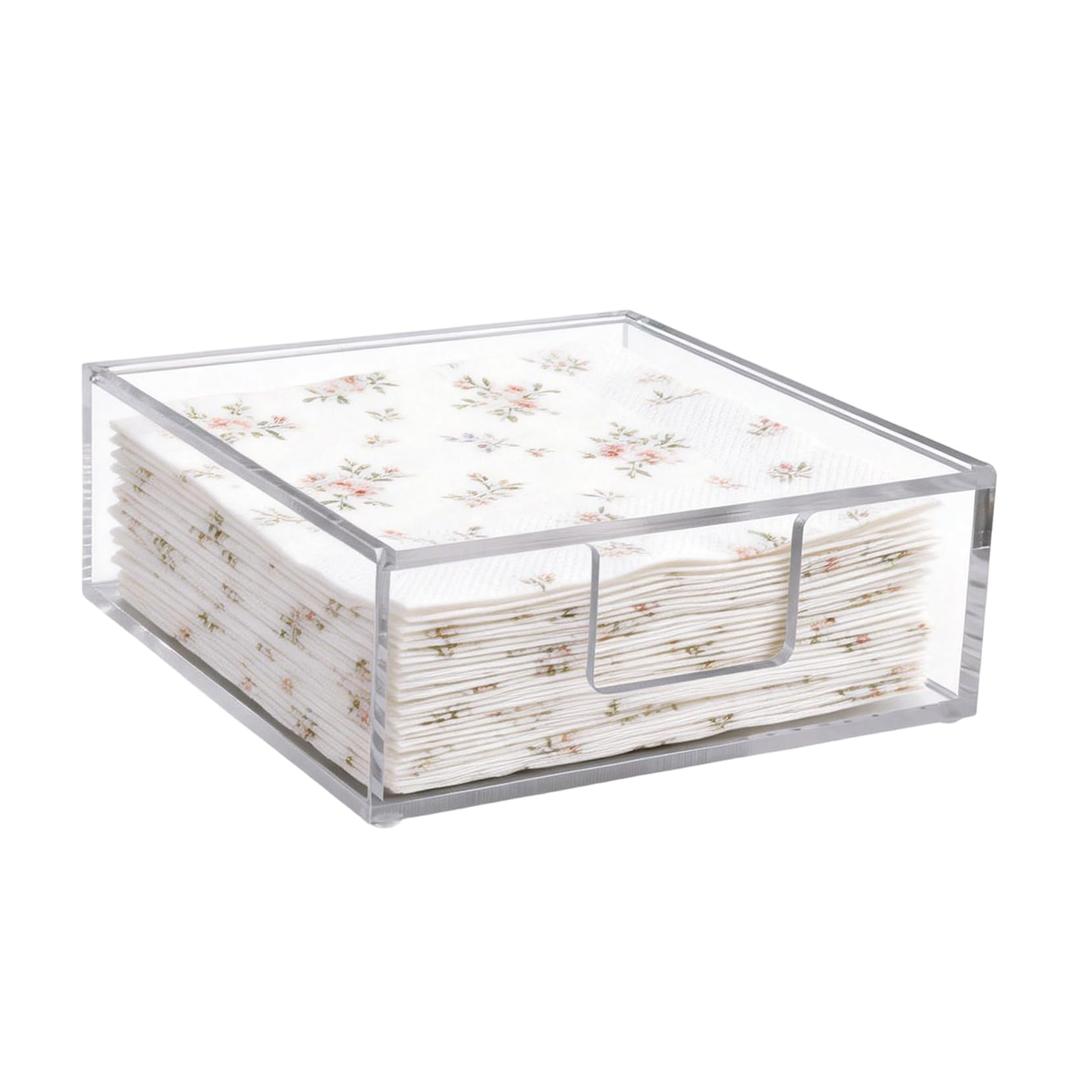 Acrylic Napkin Holder, 7.1 x 7.1 x 2.75Inch Flat Napkin Holder with Lid Clear Waterproof Square Napkin Dispenser Decorative Paper Napkin Container Organizer for Table Kitchen Bathroom