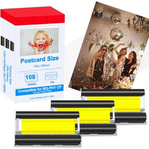 KP-108IN Color Ink and Paper Set Compatible for SELPHY CP1300 CP1500 CP1200 Wireless Compact Photo Printer (4 x 6 inch 108 Ink Paper Sheets + 3 Color Ink Cartridges)