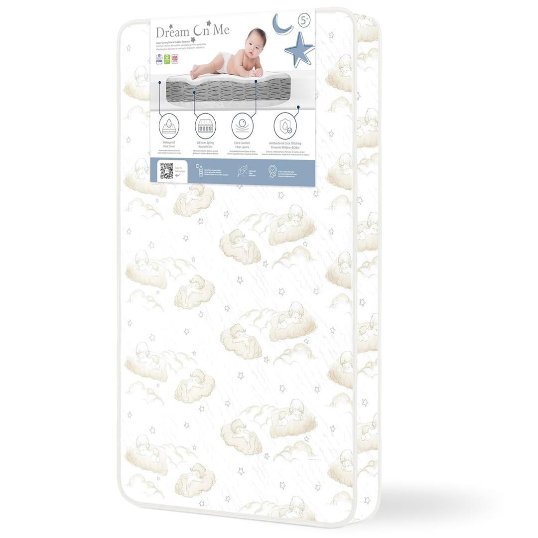 Dream On Me Twilight 5 88 Coil Inner Spring Crib & Toddler Mattress Brown Cloud, Greenguard Gold & BSA Certified, Waterproof & Stain-Resistant Cover, Fits Standard Full-Size Cribs & Toddler Beds
