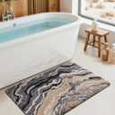 DEXI Bathroom Rug Mat 17x30, Soft and Absorbent Marble Bath Mat, Non Slip Machine Washable Bath Rugs for Shower Floor, Tub, Sink, Grey and Beige