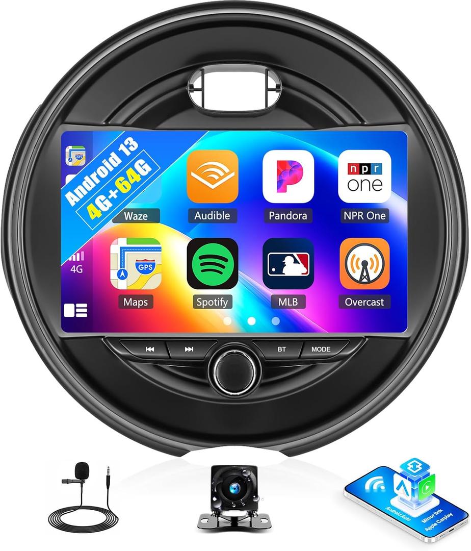 4G+64G Android Car Radio Stereo for BMW Mini Cooper F55 2014 2015 2016 2017 2018 2019 9 inch IPS Touch Screen Head Unit with WiFi Bluetooth Carplay Android Auto Backup Camera SWC GPS FM RDS 59UI (P2)