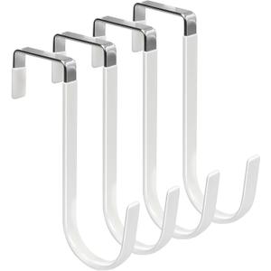 FYY Over The Door Hooks, 4 Pack Hangers Hooks with Rubber Prevent Scratches Heavy Duty Organizer for Living Room, Bathroom, Bedroom, Kitchen Hanging Clothes, Towels, Hats, Coats, Bags White (Short)