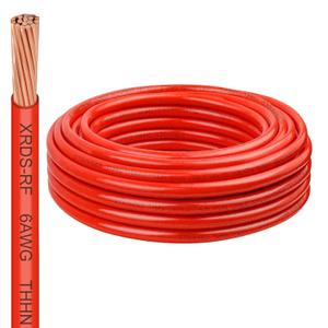 6 Gauge THHN Wire, 15FT Red Stranded Copper Electrical Wire, 600V, Heat & Oil Resistant, Nylon Sheath Building Wire for Indoor/Outdoor Use