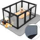 Qoility Clear Acrylic Dog Playpen, 8-Panel Pet Playpen with Door, Puppy Playpen, Indoor Clear Dog Play Pen, Easy Install, Black