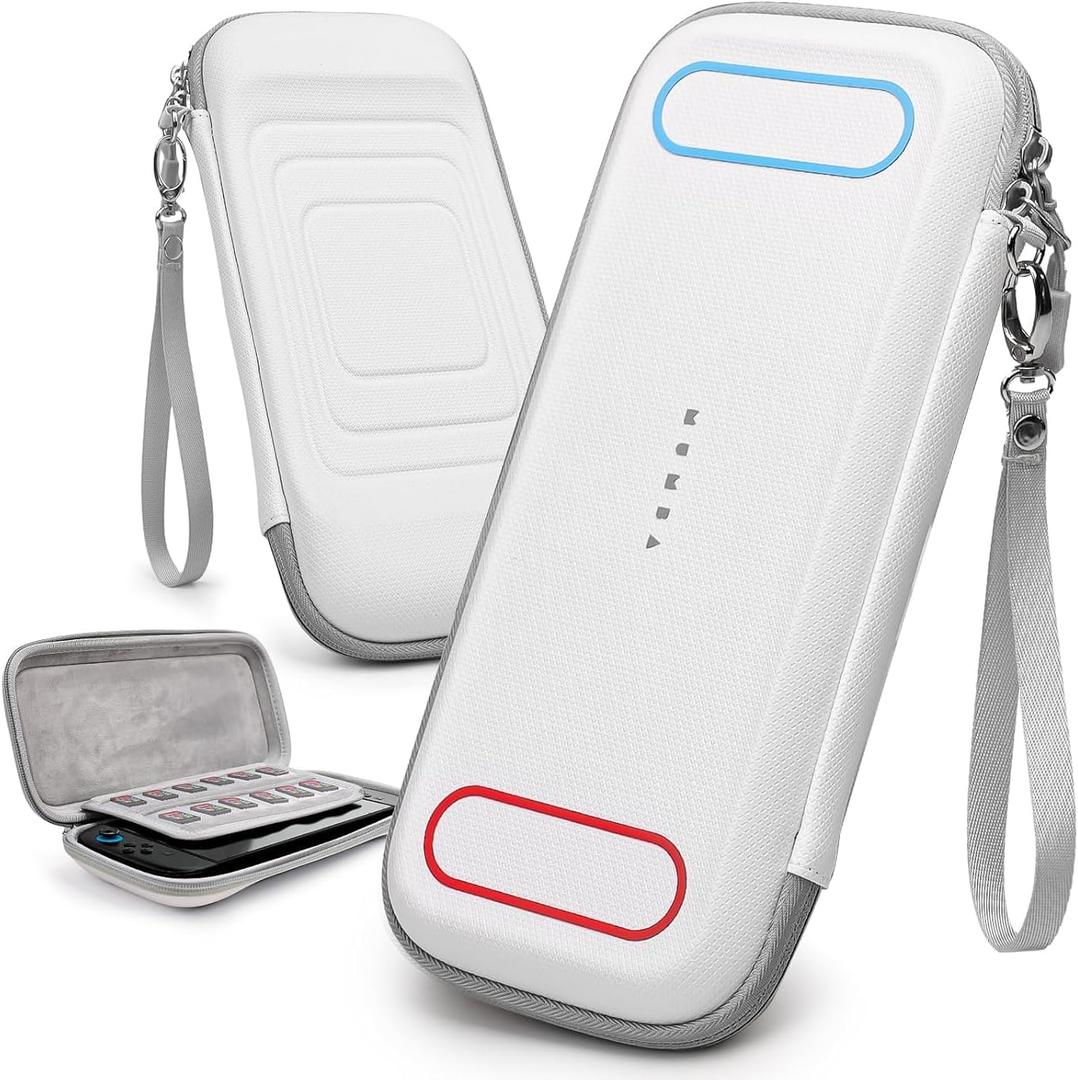 Mumba Slim Carrying Case for Nintendo Switch 2 2025, Hard Shell Protective Carry Bag with 12 Game Cart Slot, Light weight and Portable Travel Case with Dual Zipper and Wrist Strap (White)
