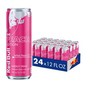Red Bull Peach Edition Energy Drink, White Peach, 12 fl. oz., 24 cans, with 114mg Caffeine, Taurine & B Vitamins, BBD-10-13-2026