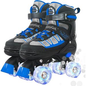 MammyGol Roller Skates for Kids Boys Girls, Adjustable Quad Skates with Light Up Wheels for Toddler Little Kids Ages 6-12, Beginners Outdoor Sports (Medium - Big Kid (13C-2), Blue) MammyGol Roller Skates for Kids Boys Girls, Adjustable Quad Skates with Light Up Wheels for Toddler Little Kids Ages 6-12, Beginners Outdoor Sports (Medium - Big Kid (13C-2), Blue)