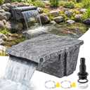 Pond Waterfall Spillway with Cover, 8 inch Wide Weir, Fake Rock Waterfalls Spillway Kit for Outdoor Pond Garden Water Features, Includes Waterfall Box, Rock Lid, Barb Adaptor, Hose Clamp