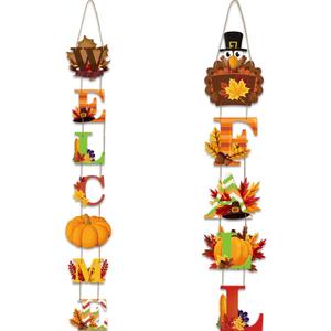 Sumind Thanksgiving Welcome Hanging Sign Autumn Harvest Hanging Sign Door Decor for Thanksgiving Autumn Party Decorations(2 Pieces)