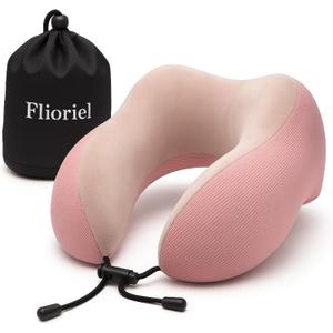 Travel Pillow for Airplane with Soft Memory Foam, U-Shaped Neck Support, Plush & Waffle Washable Cover with Lanyard for Car, Office & Camping (Pink)
