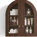 Arched Wall Cabinet, Bathroom Cabinet Wall Mount with Glass Doors & Adjustable Shelf, Floating Medicine Cabinet for Bathroom, Kitchen, Living Room Storage, Walnut