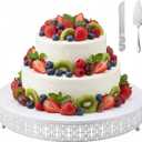 Wenqik White Cake Stand 18 Inch Metal Round Cupcake Dessert Wedding Cake Stand with Cutting & Spatula Cookies Display Holder Fruit Serving Tray for Table Wedding Birthday Anniversary Party