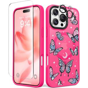 4 x GVIEWIN Magnetic for iPhone 16 Pro Max Case Compatible with Magsafe, [Screen & Camera Lens Protector] Fashion Pattern Translucent Shockproof Phone Cover for 16 Pro Max 6.9" (Starry Butterfly/Rosy)