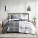 Intelligent Design Pike Reversible Comforter Set, Cottage Plaid Print, Modern Cabin Lifestyle, Down Alternative, All Season Bedding with Matching Sham, King/Cal King White/Grey 3 Piece