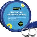 1 1/2 IN x 100 FT Pool Backwash Hose, Heavy-Duty PVC Lay Flat Hose, Weatherproof Burst Resistant, Pool Drain Hose for Water Transfer, Sump Pump, Pool Drain, with 2 Clamps
