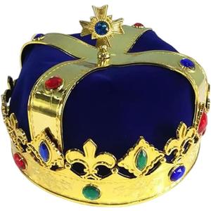 Royal Jeweled King's Crown For Unisex Birthday Halloween Costume Hats Party Prom Pageant Homecoming (Blue)
